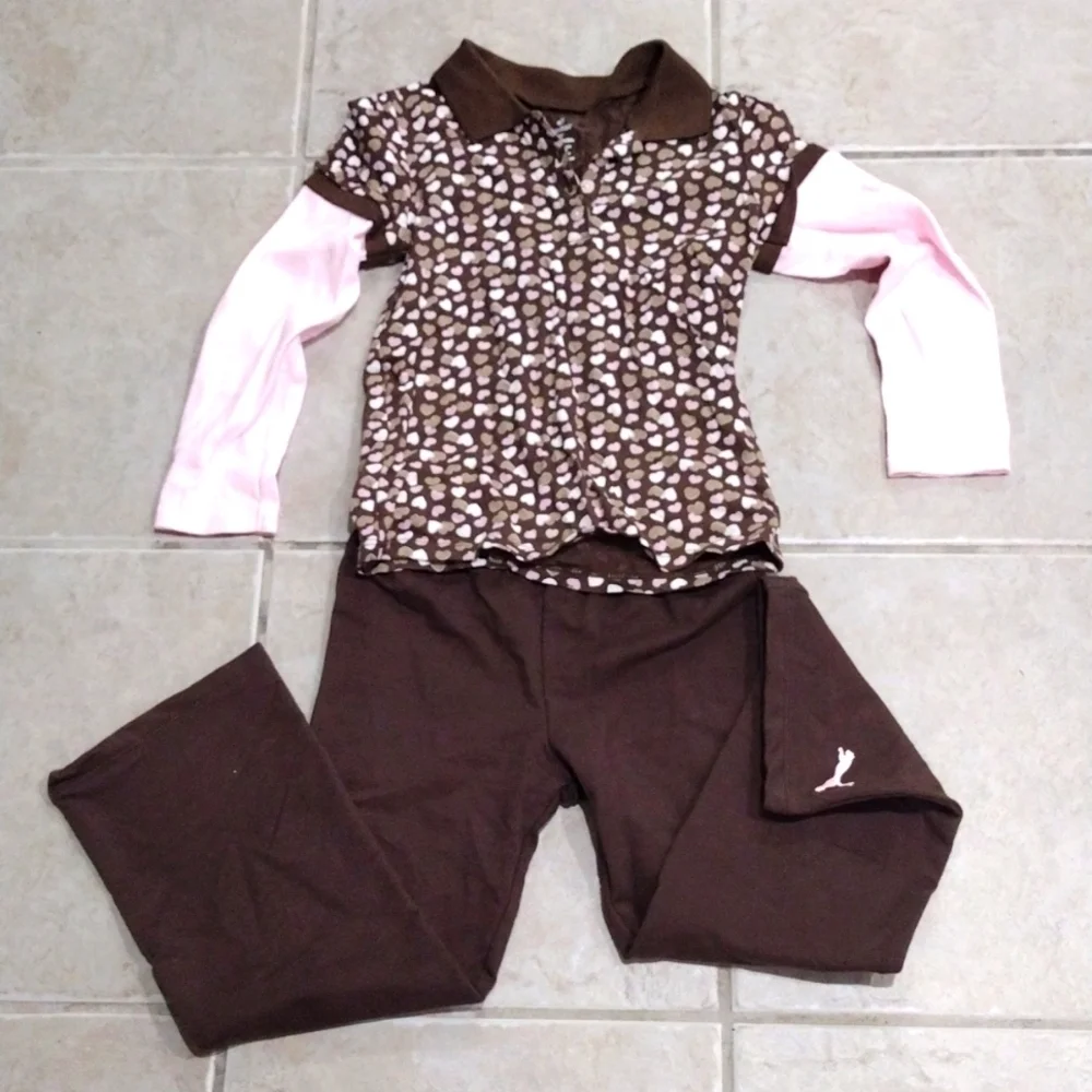 Old Navy Pink, Brown Top and Brown Puma Pants 5T, Set of 2 - Excellent condition